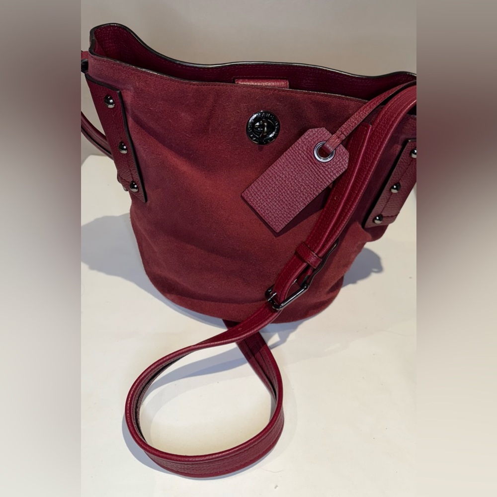 Marc by Marc Jacob’s Bucket Hobo Bag Burgundy Suede and Leather GunMetal EUC - Picture 1 of 8